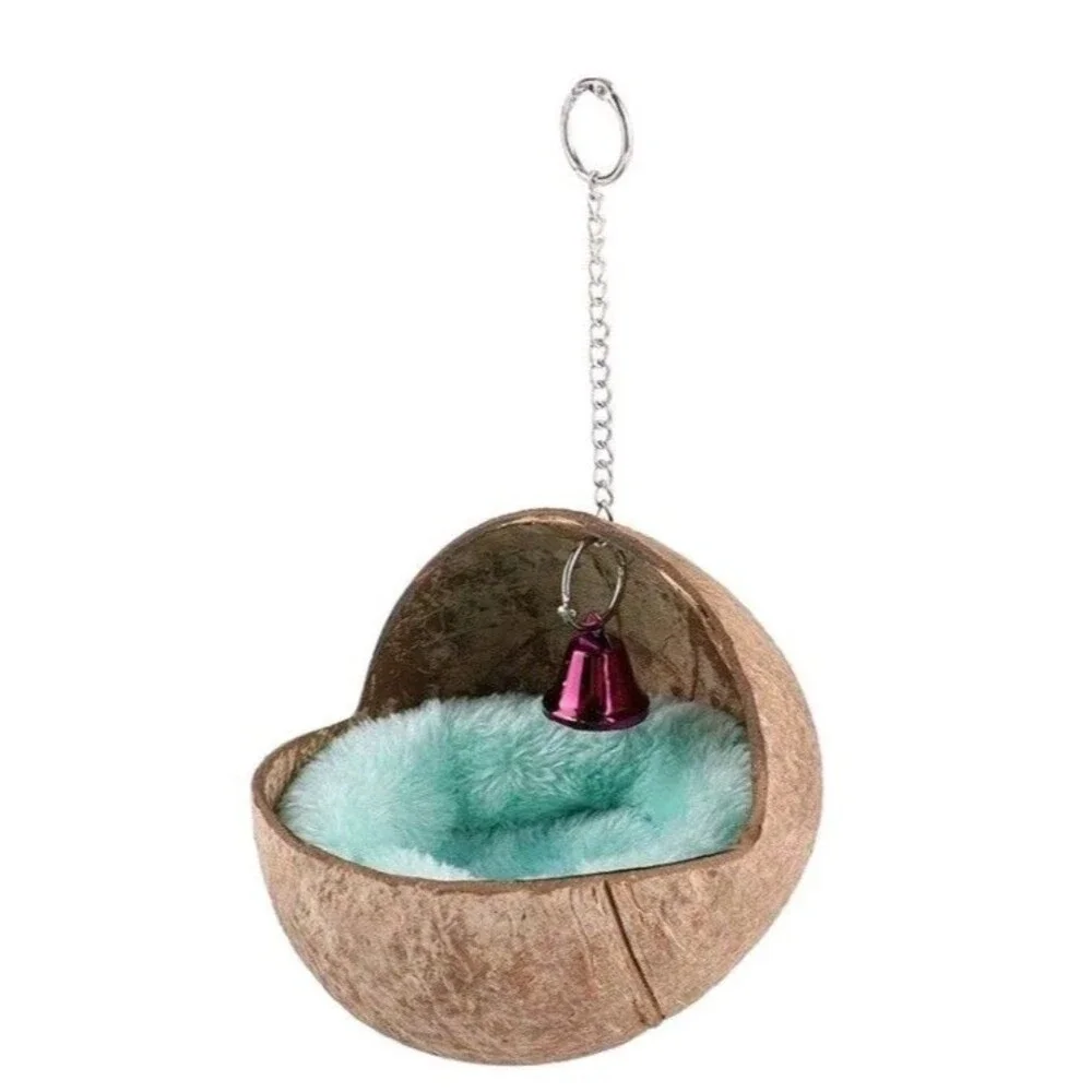 Handmade Bird Nest Hanging Natural Coconut Shell Birds House Hut Breeding Nest